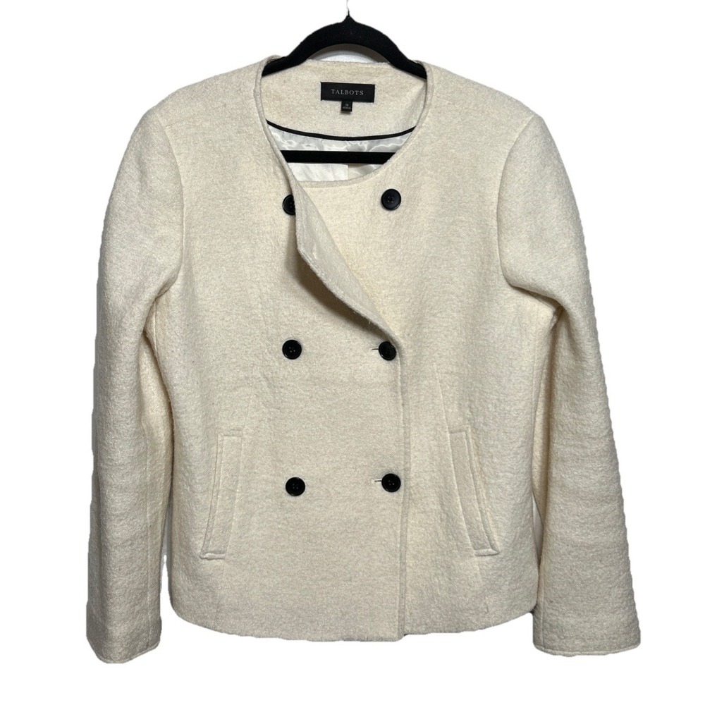Talbots‎ Double Breasted Boucle Wool Blend Peacoat Ivory Womens Size 12